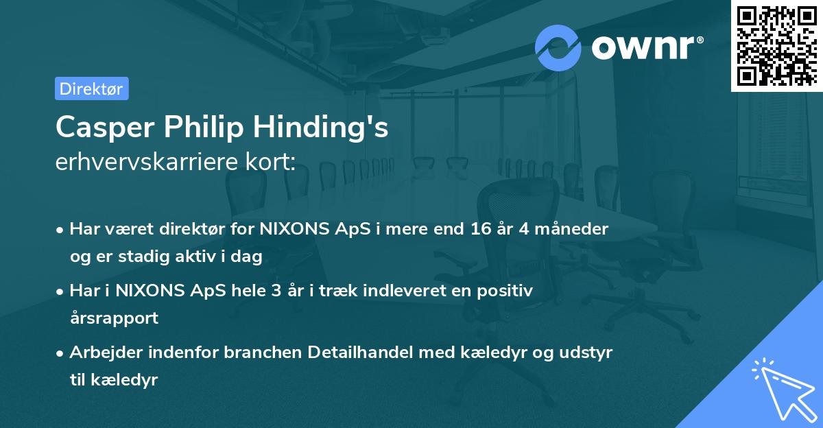 Casper Philip Hinding's erhvervskarriere kort