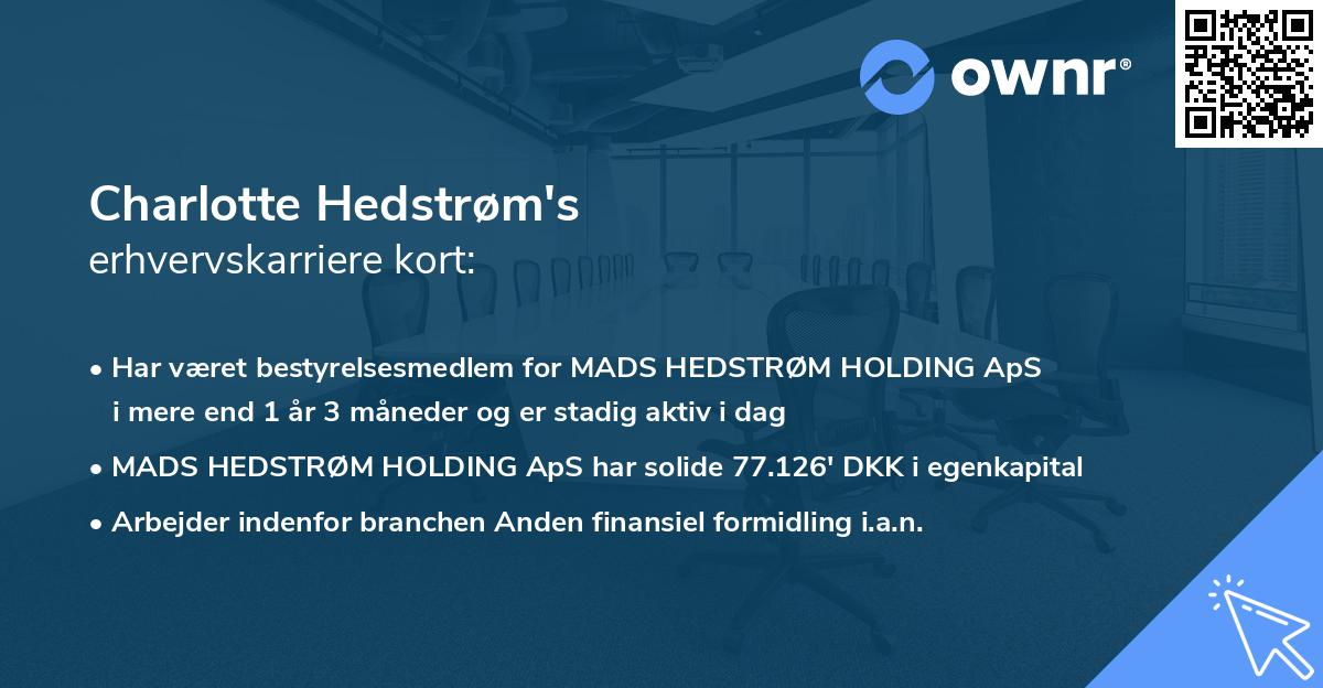 Charlotte Hedstrøm's erhvervskarriere kort