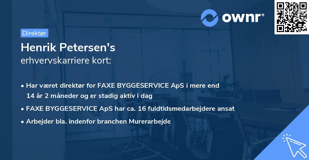 Henrik Petersen's erhvervskarriere kort