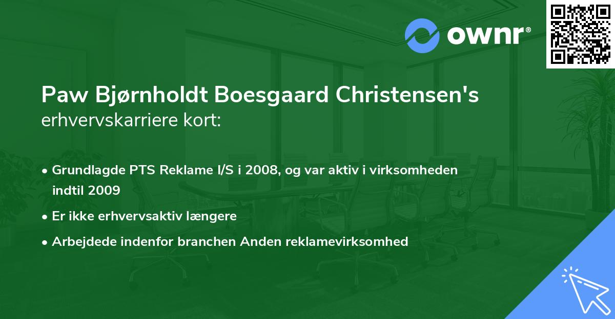 Paw Bjørnholdt Boesgaard Christensen's erhvervskarriere kort