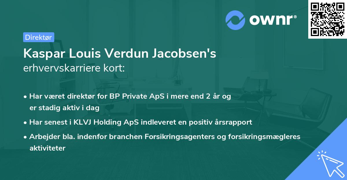 Kaspar Louis Verdun Jacobsen's erhvervskarriere kort