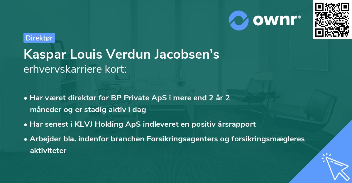 Kaspar Louis Verdun Jacobsen's erhvervskarriere kort