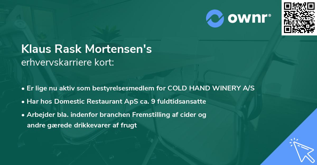 Klaus Rask Mortensen's erhvervskarriere kort