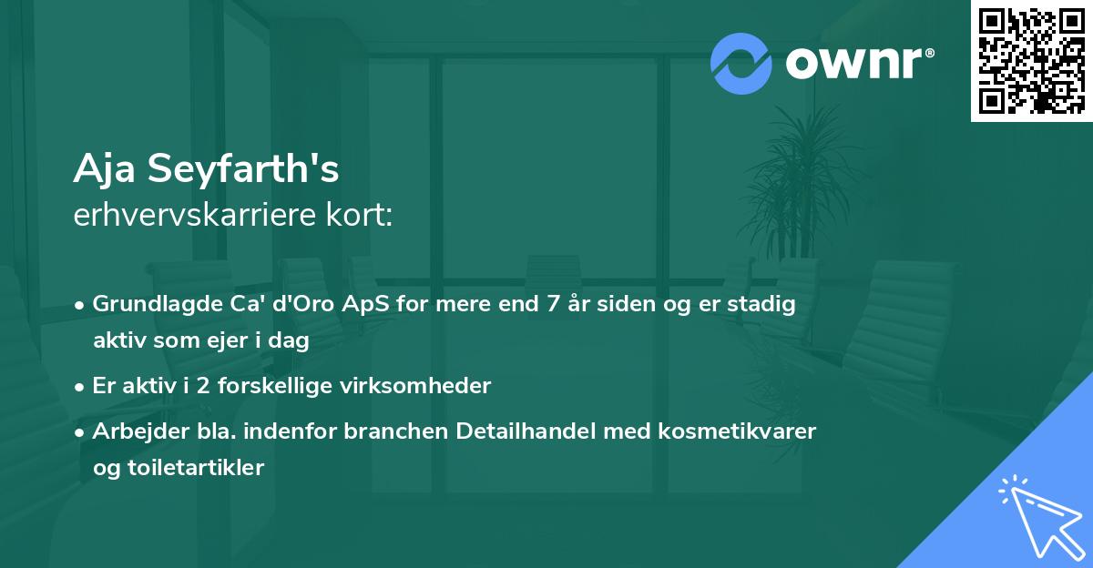 Aja Seyfarth's erhvervskarriere kort