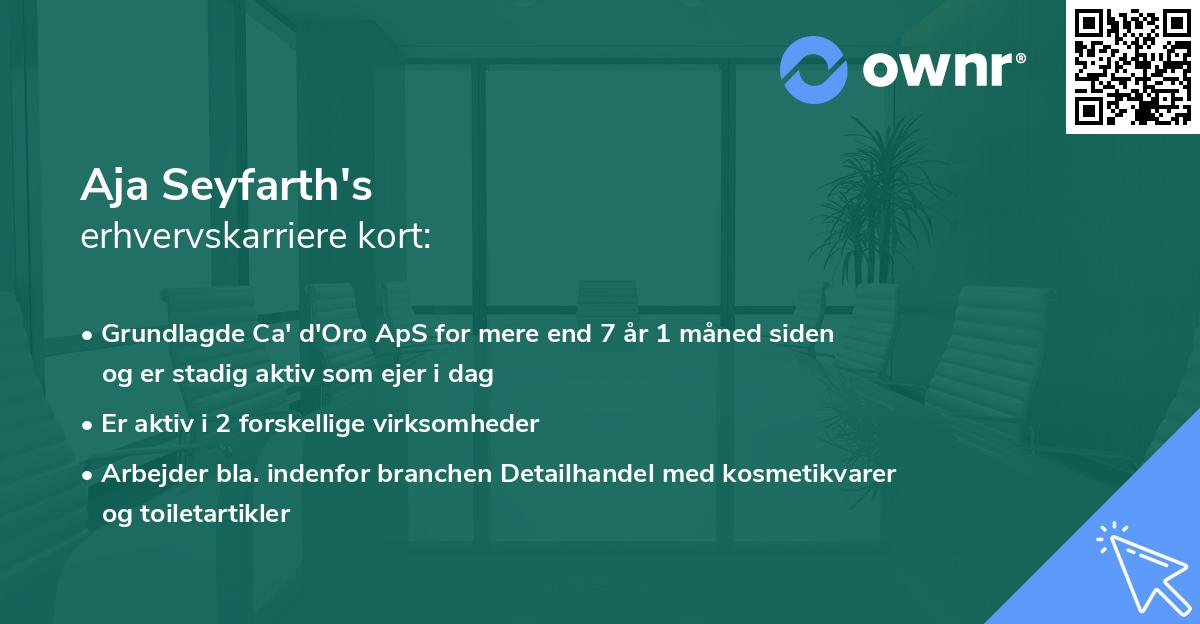 Aja Seyfarth's erhvervskarriere kort