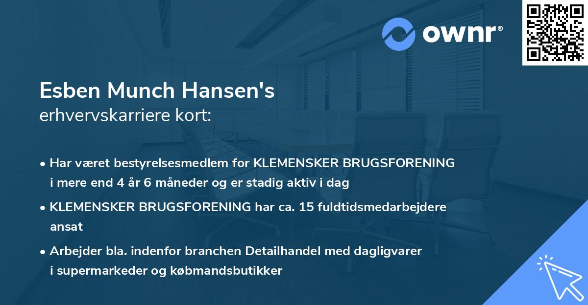 Esben Munch Hansen's erhvervskarriere kort