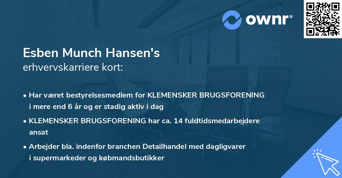 Esben Munch Hansen's erhvervskarriere kort