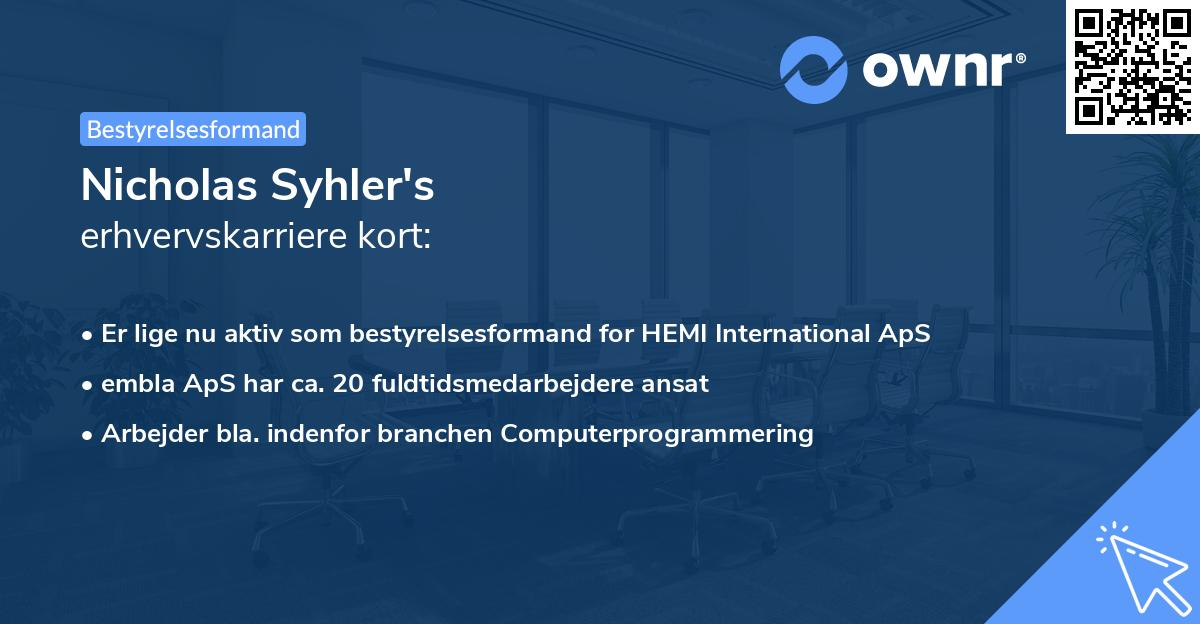 Nicholas Syhler's erhvervskarriere kort