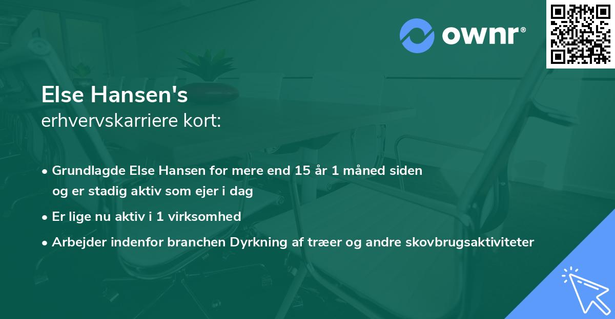 Else Hansen's erhvervskarriere kort