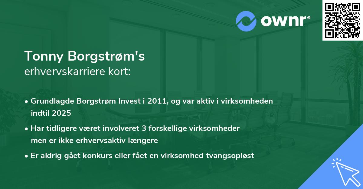 Tonny Borgstrøm's erhvervskarriere kort