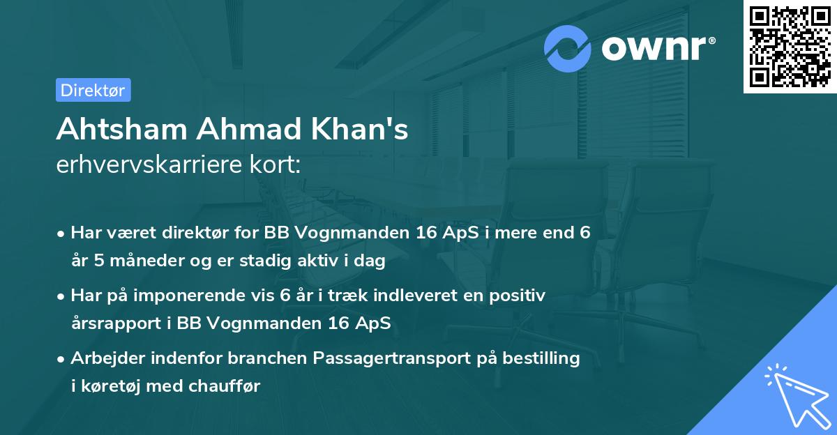 Ahtsham Ahmad Khan's erhvervskarriere kort
