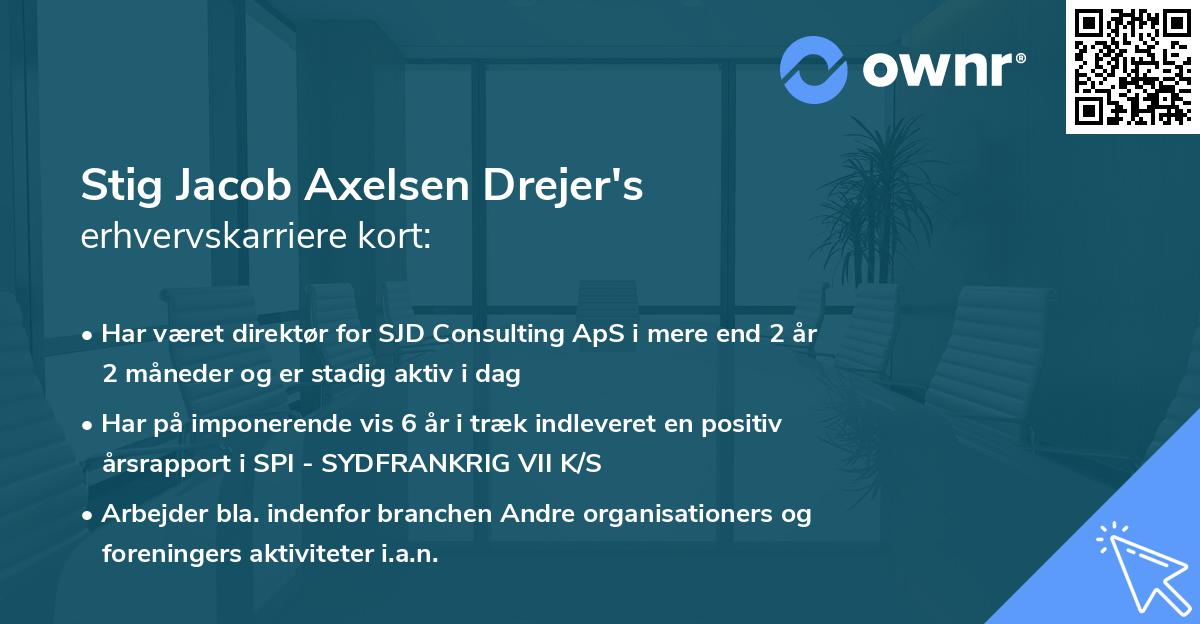 Stig Jacob Axelsen Drejer's erhvervskarriere kort