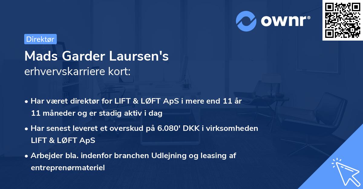 Mads Garder Laursen's erhvervskarriere kort