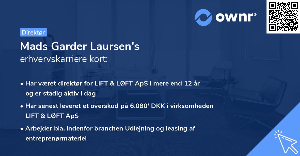 Mads Garder Laursen's erhvervskarriere kort