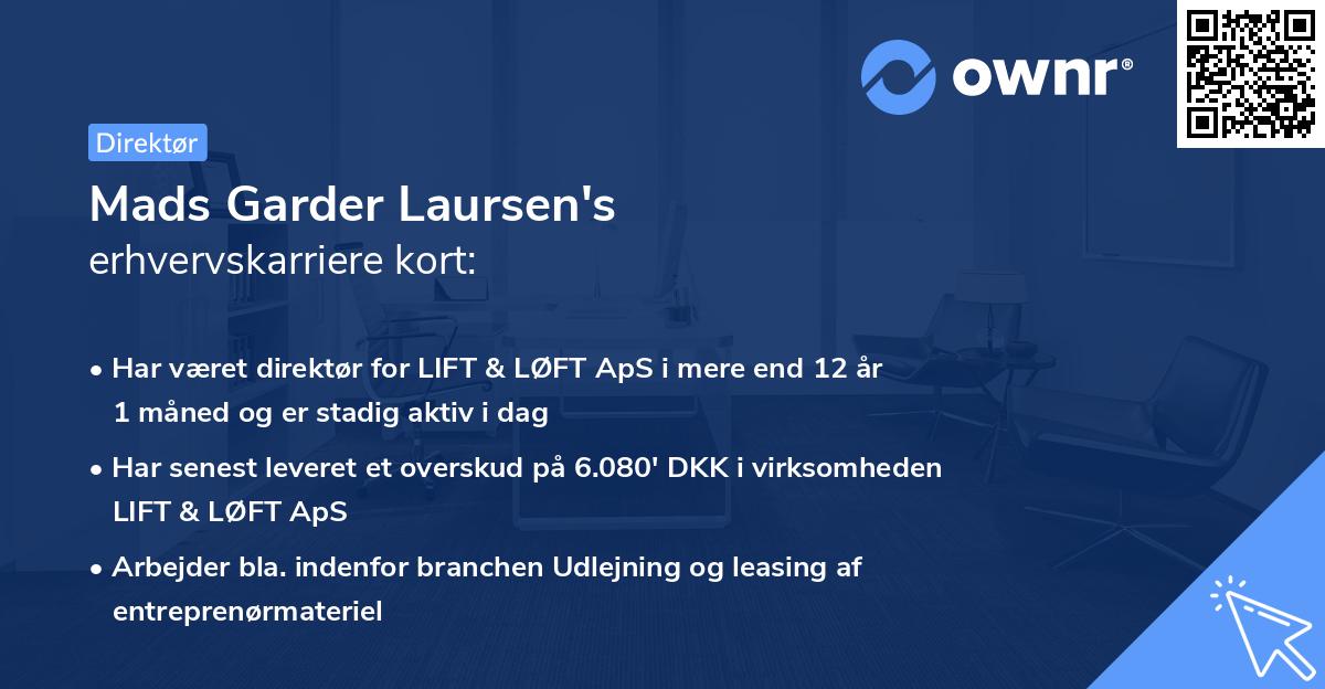 Mads Garder Laursen's erhvervskarriere kort