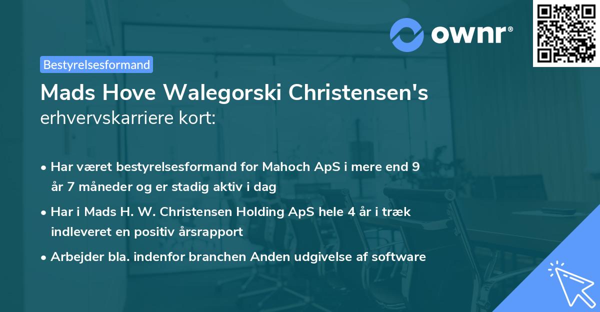 Mads Hove Walegorski Christensen's erhvervskarriere kort