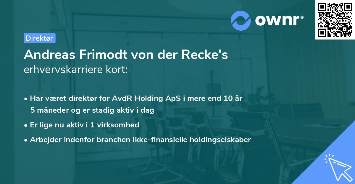Andreas Frimodt von der Recke's erhvervskarriere kort