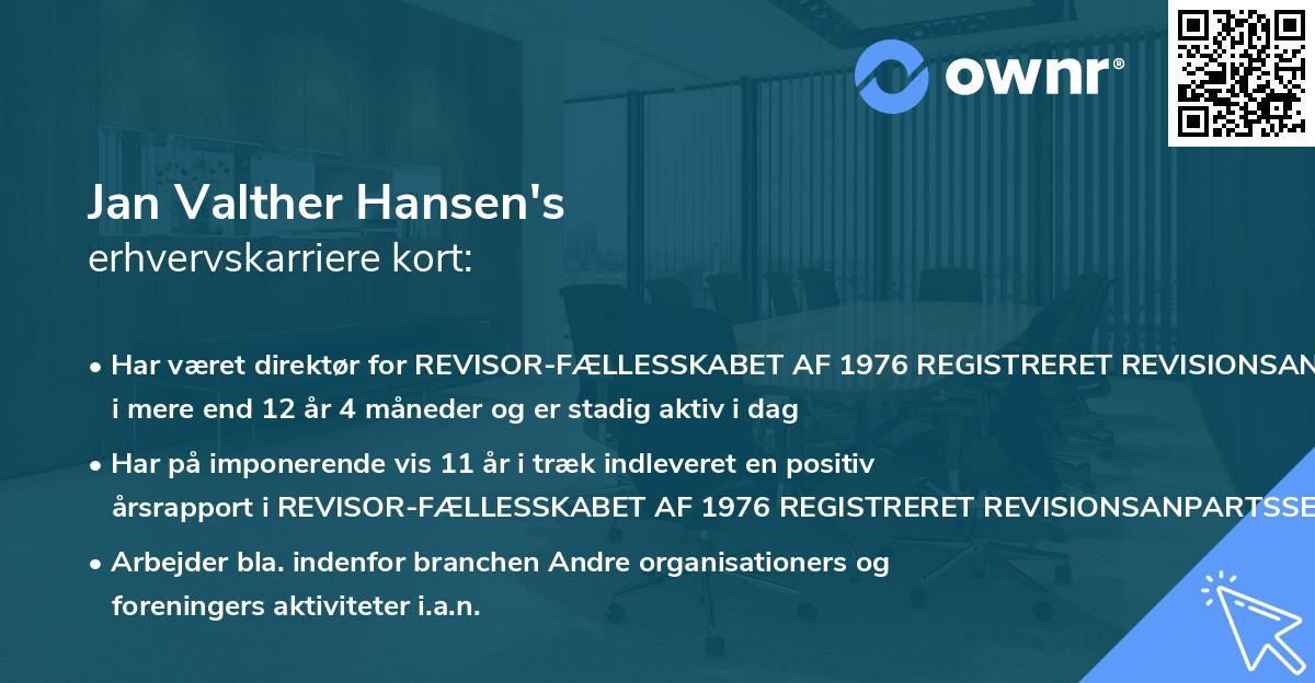 Jan Valther Hansen's erhvervskarriere kort