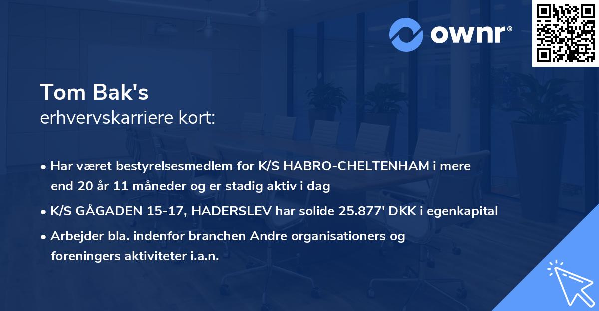 Tom Bak's erhvervskarriere kort