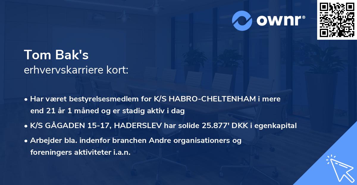 Tom Bak's erhvervskarriere kort