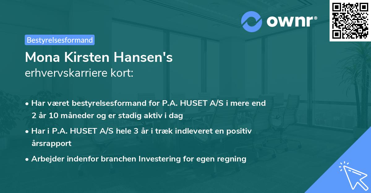 Mona Kirsten Hansen's erhvervskarriere kort