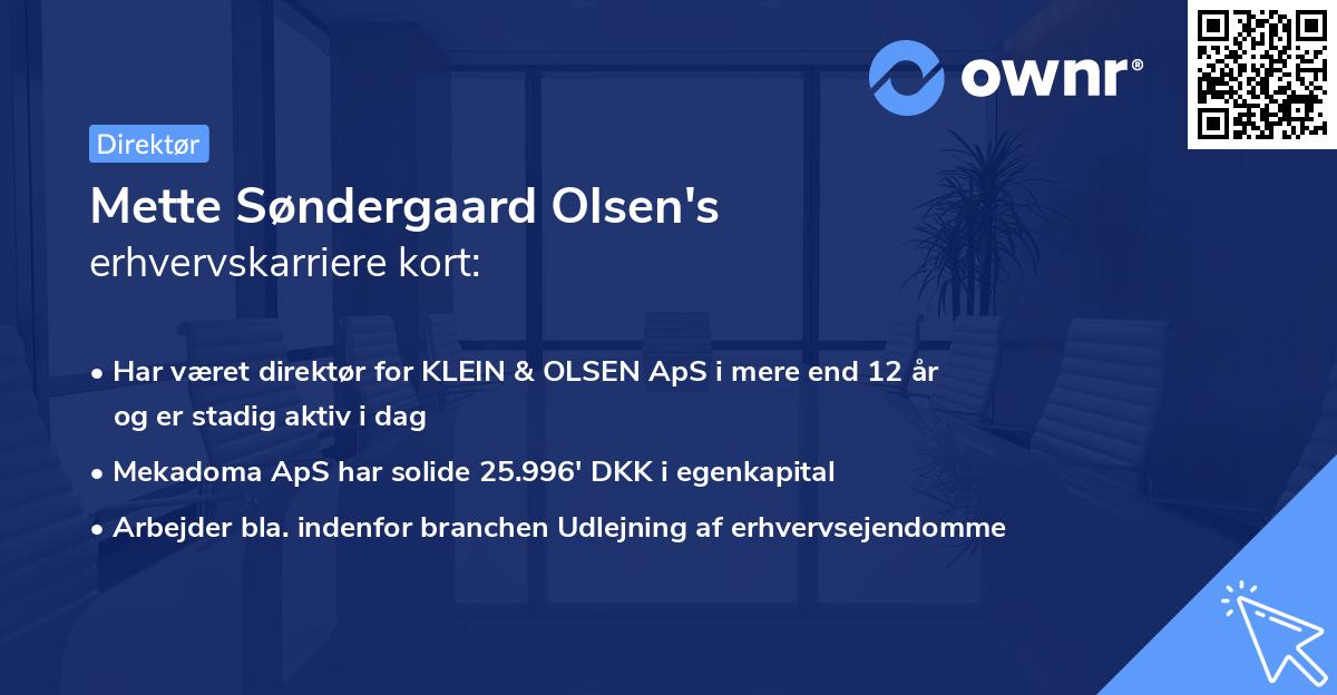 Mette Søndergaard Olsen's erhvervskarriere kort