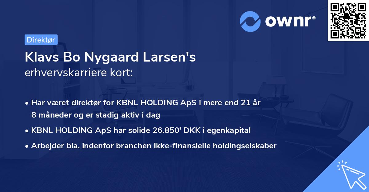 Klavs Bo Nygaard Larsen's erhvervskarriere kort