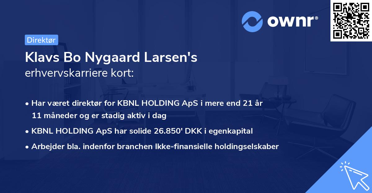 Klavs Bo Nygaard Larsen's erhvervskarriere kort