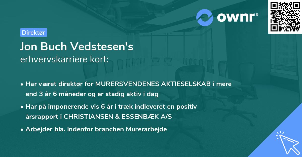 Jon Buch Vedstesen's erhvervskarriere kort