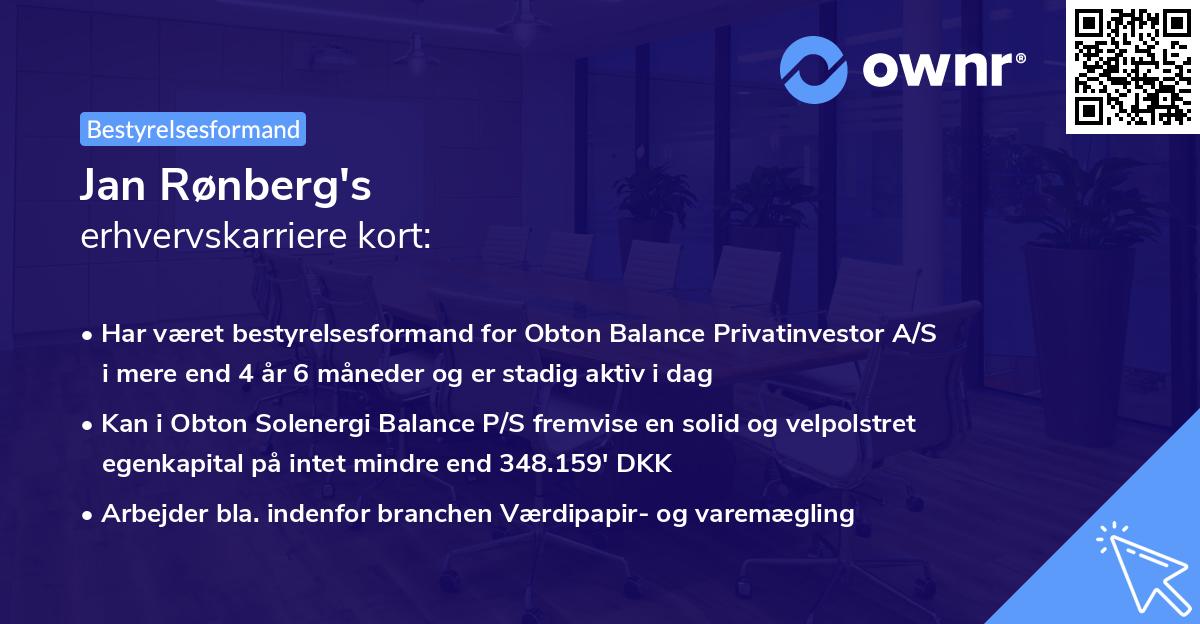 Jan Rønberg's erhvervskarriere kort