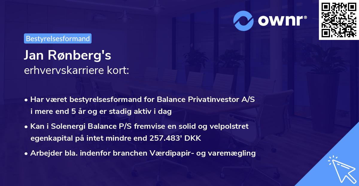 Jan Rønberg's erhvervskarriere kort