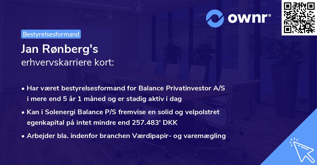 Jan Rønberg's erhvervskarriere kort