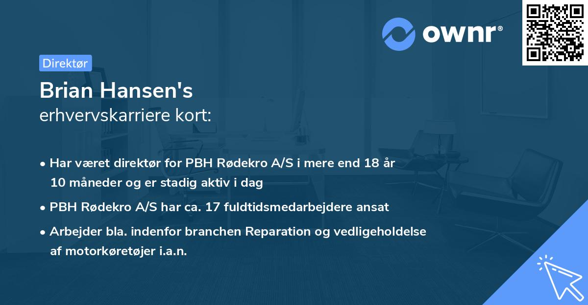 Brian Hansen's erhvervskarriere kort