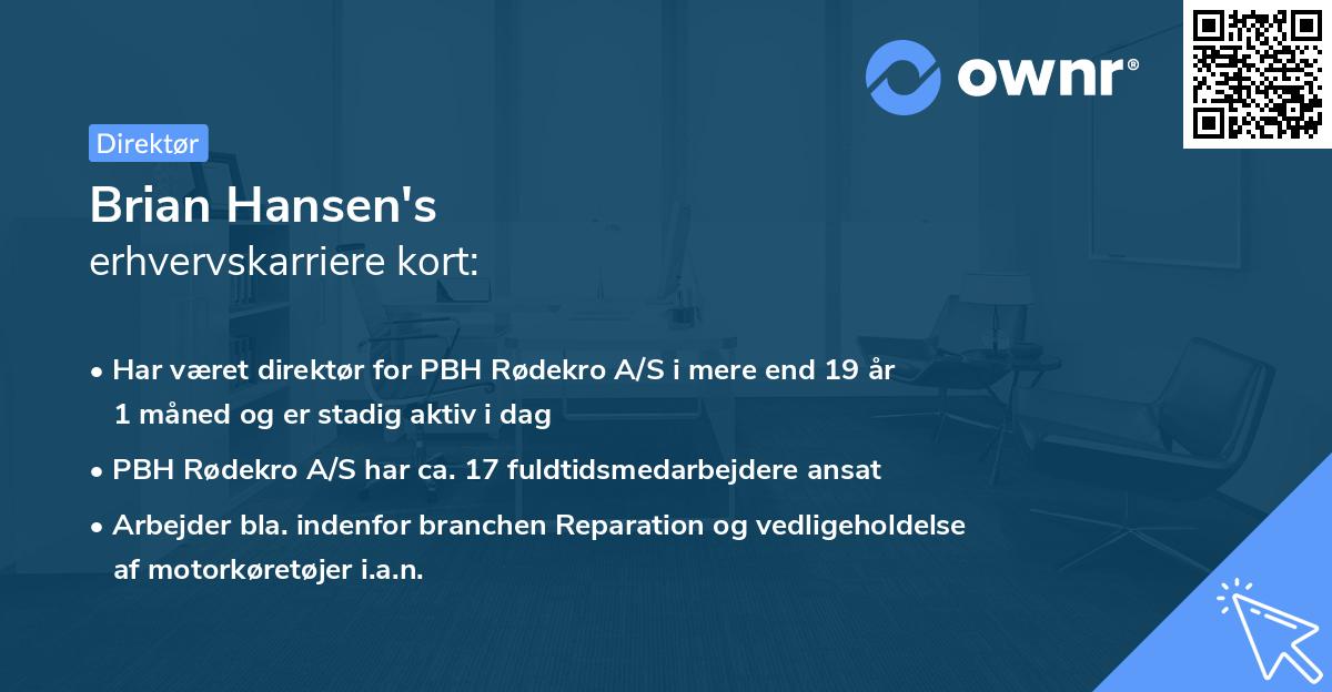 Brian Hansen's erhvervskarriere kort