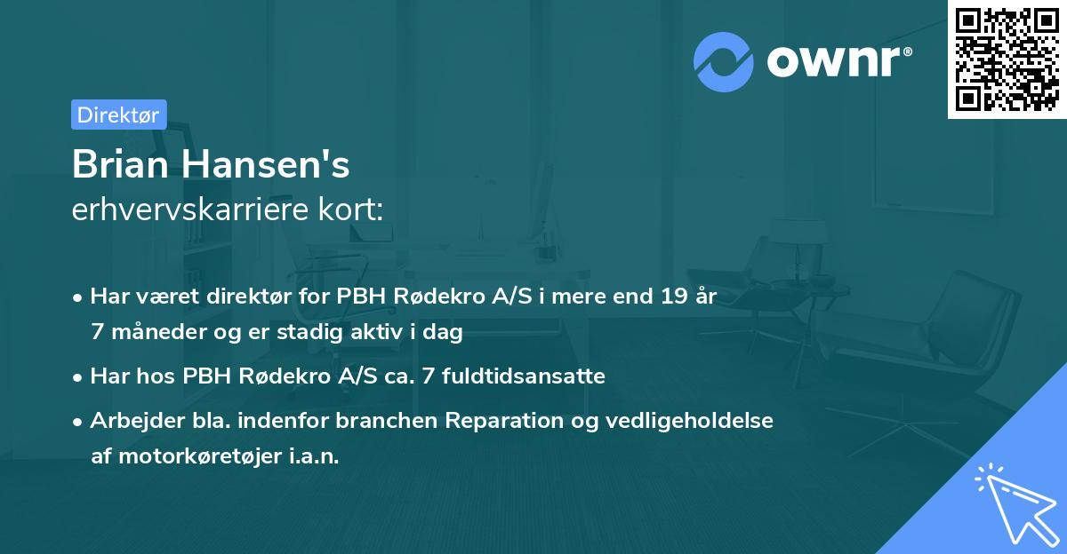 Brian Hansen's erhvervskarriere kort