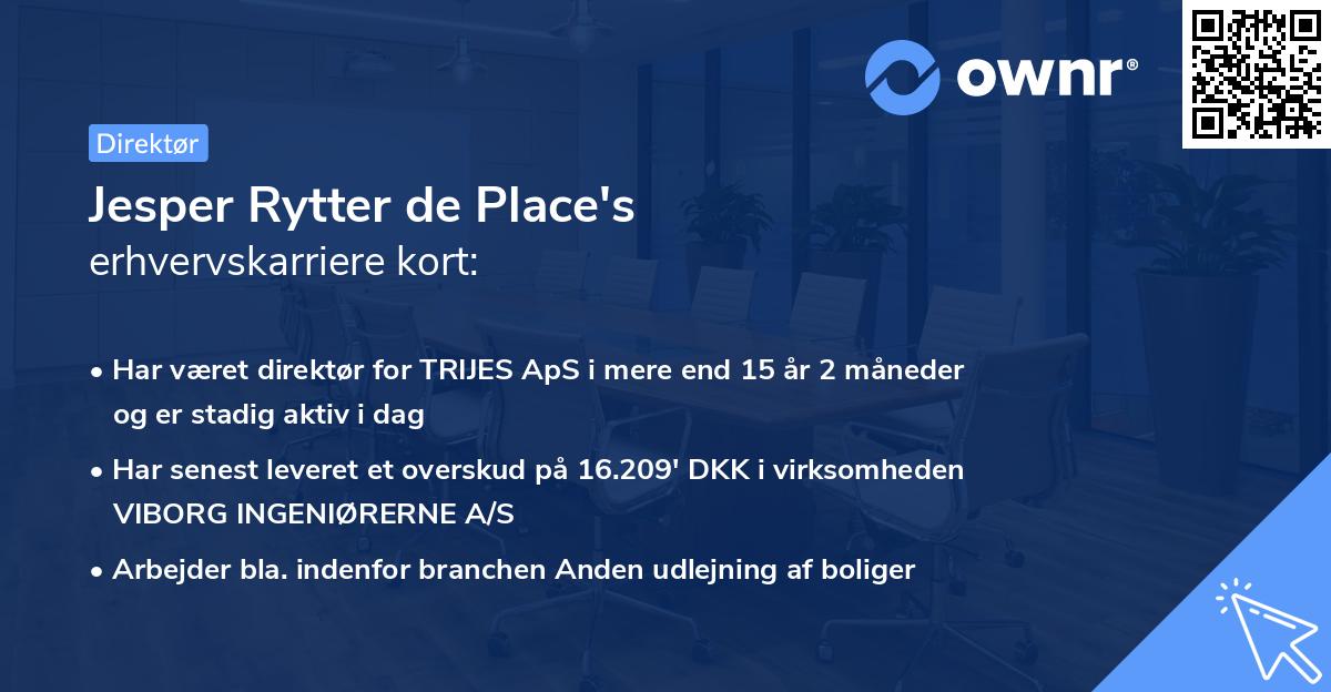 Jesper Rytter de Place's erhvervskarriere kort