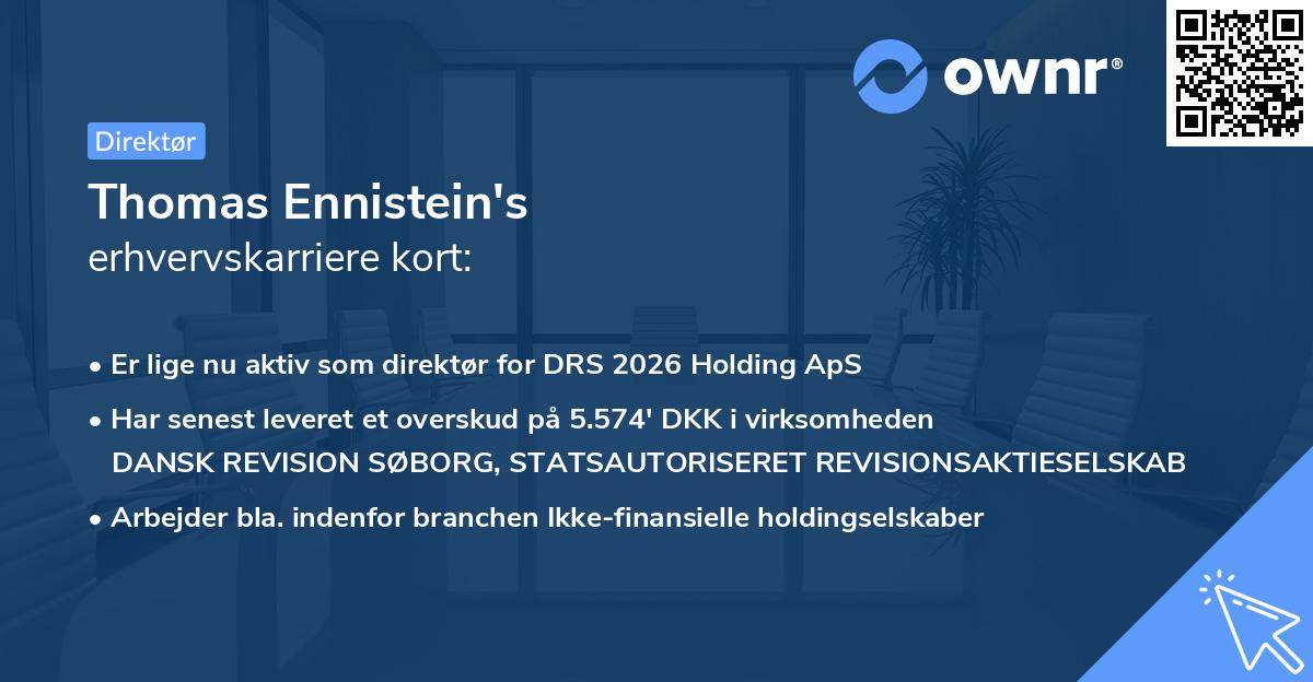Thomas Ennistein's erhvervskarriere kort