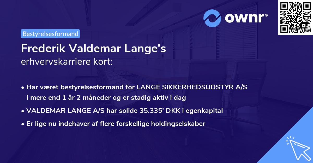 Frederik Valdemar Lange's erhvervskarriere kort