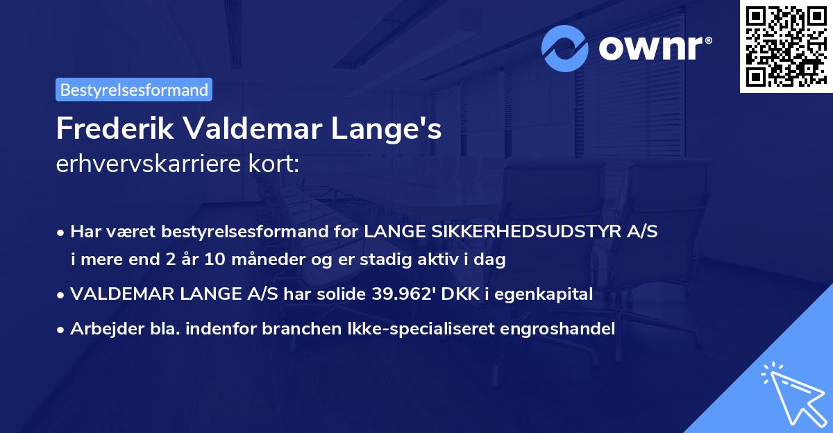 Frederik Valdemar Lange's erhvervskarriere kort