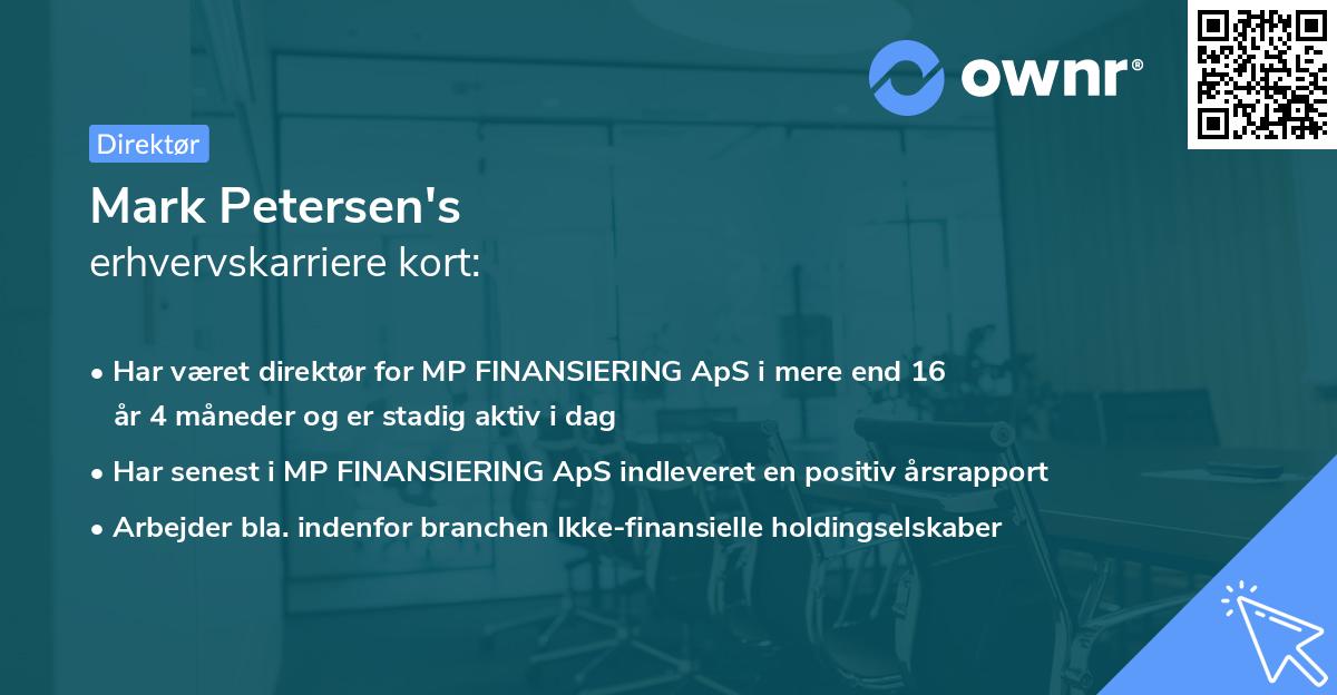 Mark Petersen's erhvervskarriere kort