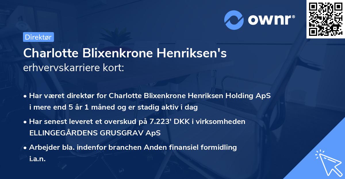 Charlotte Blixenkrone Henriksen's erhvervskarriere kort
