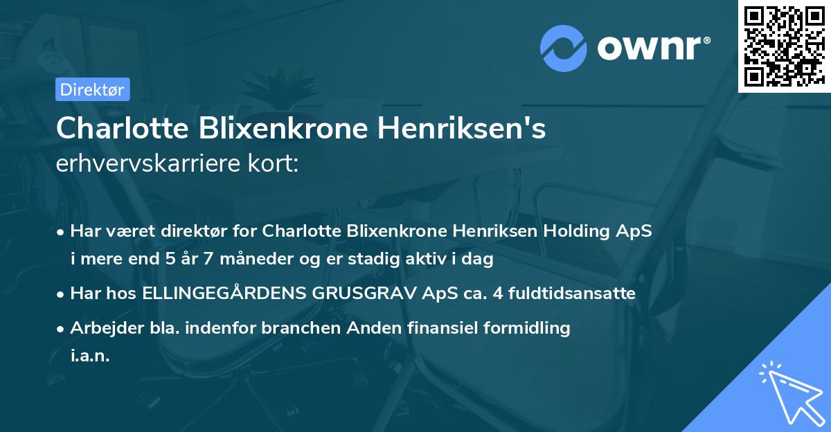 Charlotte Blixenkrone Henriksen's erhvervskarriere kort
