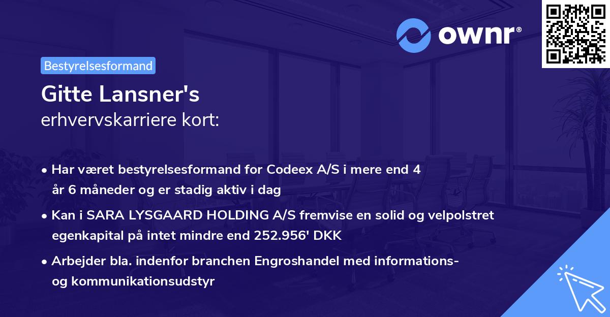 Gitte Lansner's erhvervskarriere kort
