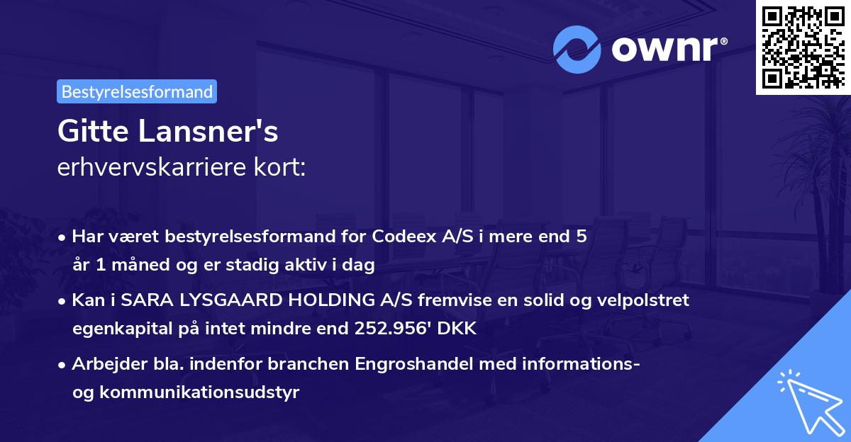 Gitte Lansner's erhvervskarriere kort
