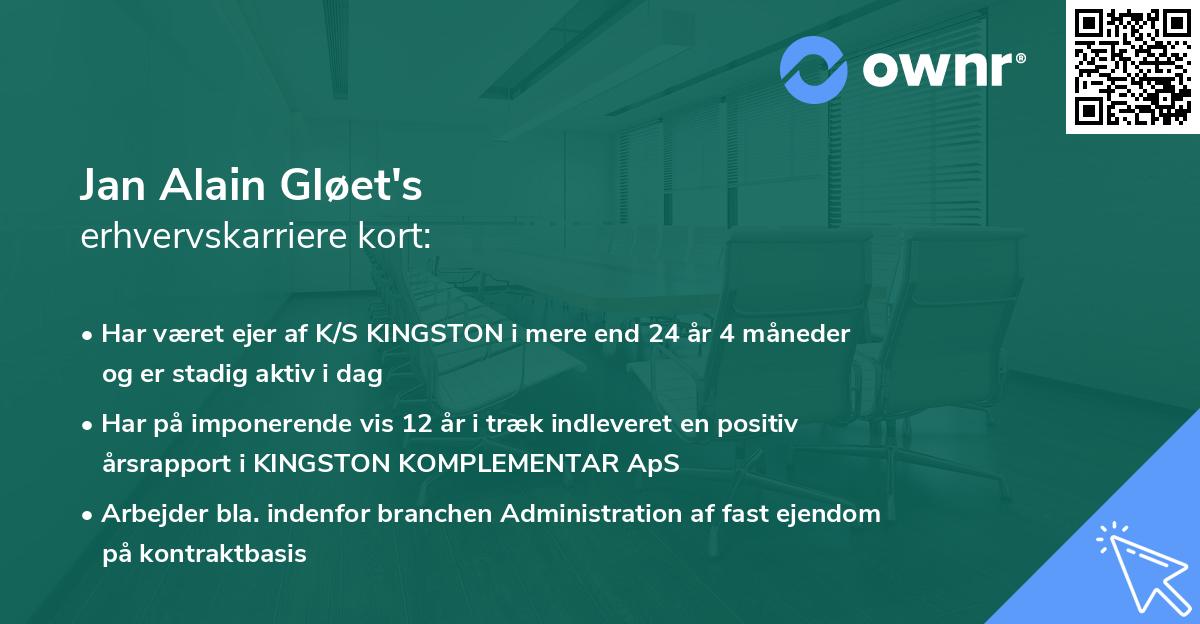 Jan Alain Gløet's erhvervskarriere kort