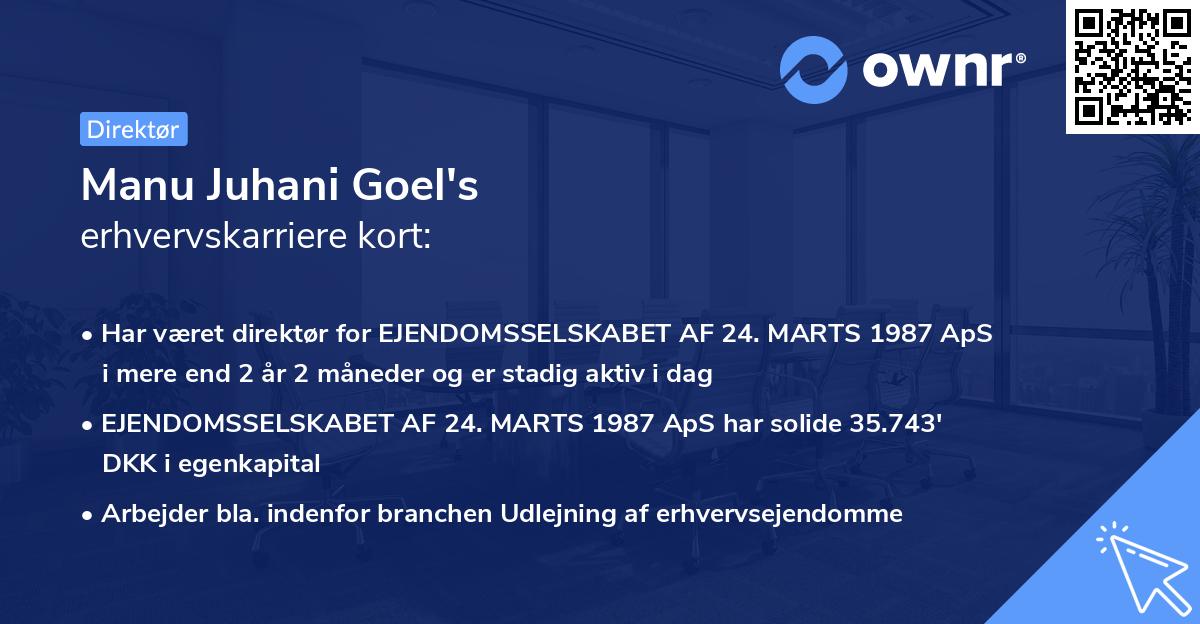 Manu Juhani Goel's erhvervskarriere kort