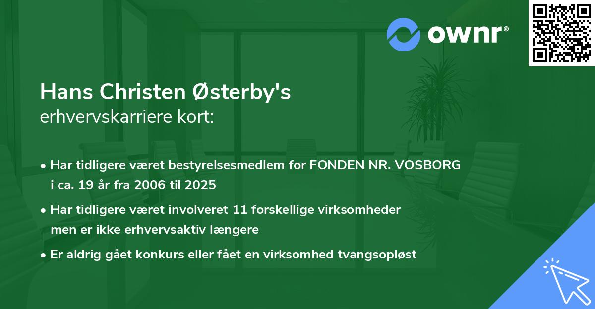 Hans Christen Østerby's erhvervskarriere kort