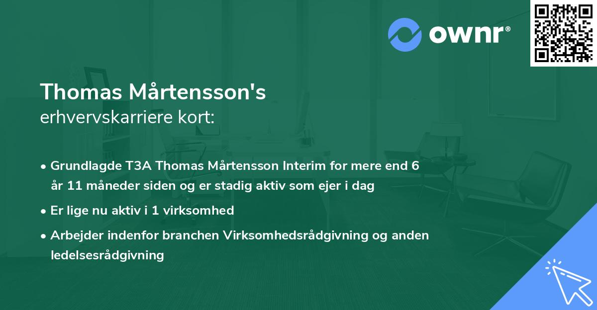 Thomas Mårtensson's erhvervskarriere kort