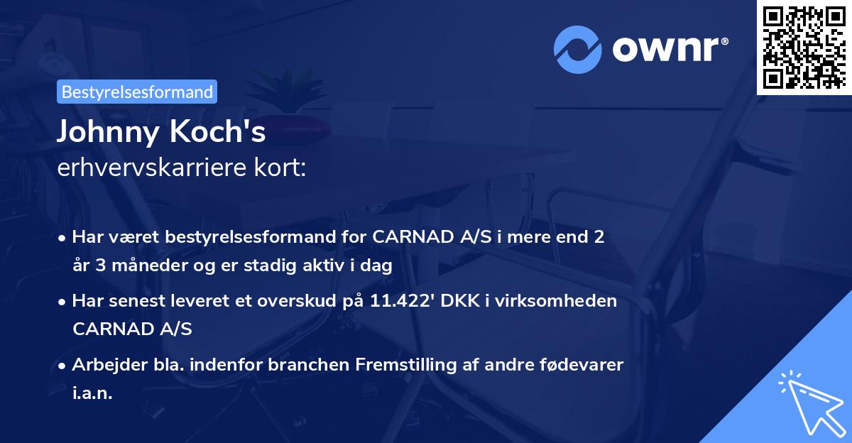 Johnny Koch's erhvervskarriere kort