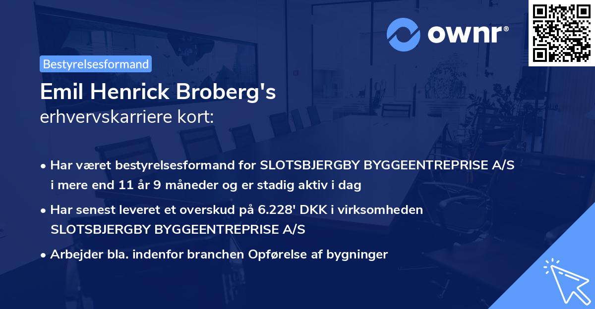 Emil Henrick Broberg's erhvervskarriere kort